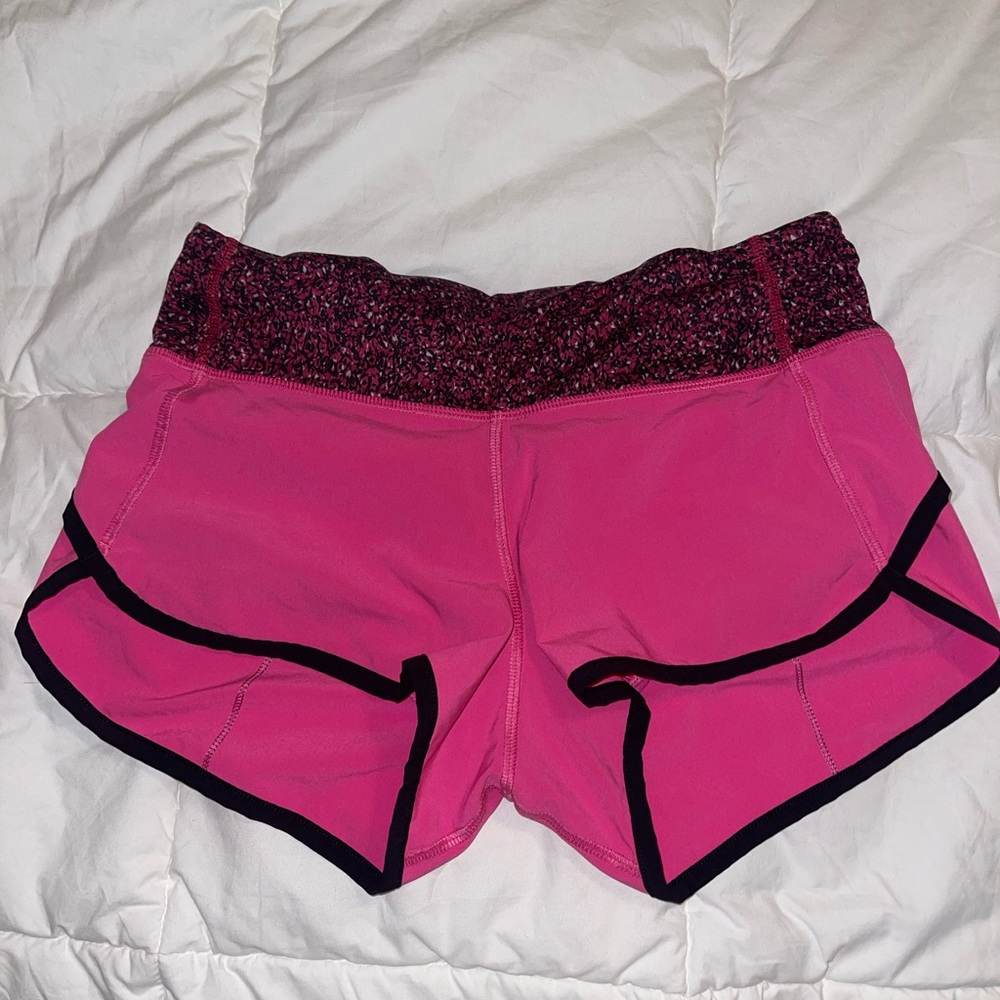 Pink LULU LEMONS SPEED UP SHORTS short length